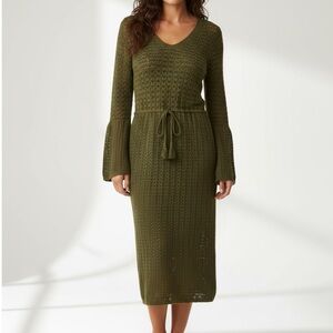 C&C California Olive Green Crochet Midi Dress | large